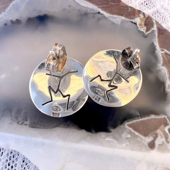 Vintage MICHOU Sterling Petroglyph Button Post Earrings - Picture 5 of 9